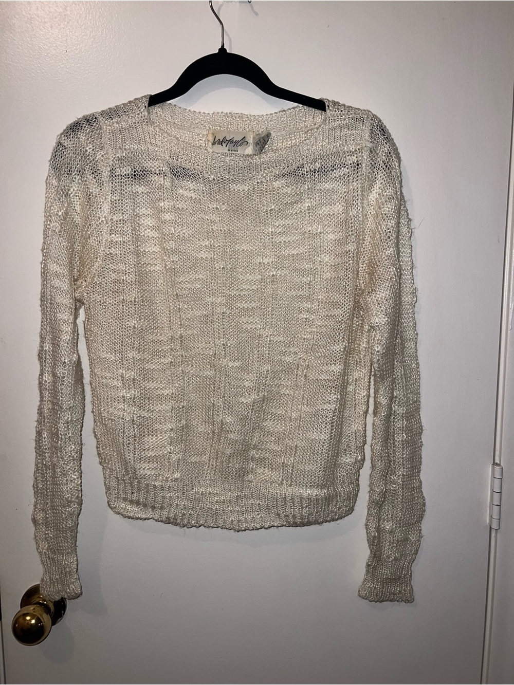 Vintage Lord & Taylor Open Weave Crewneck Sweater in Cream